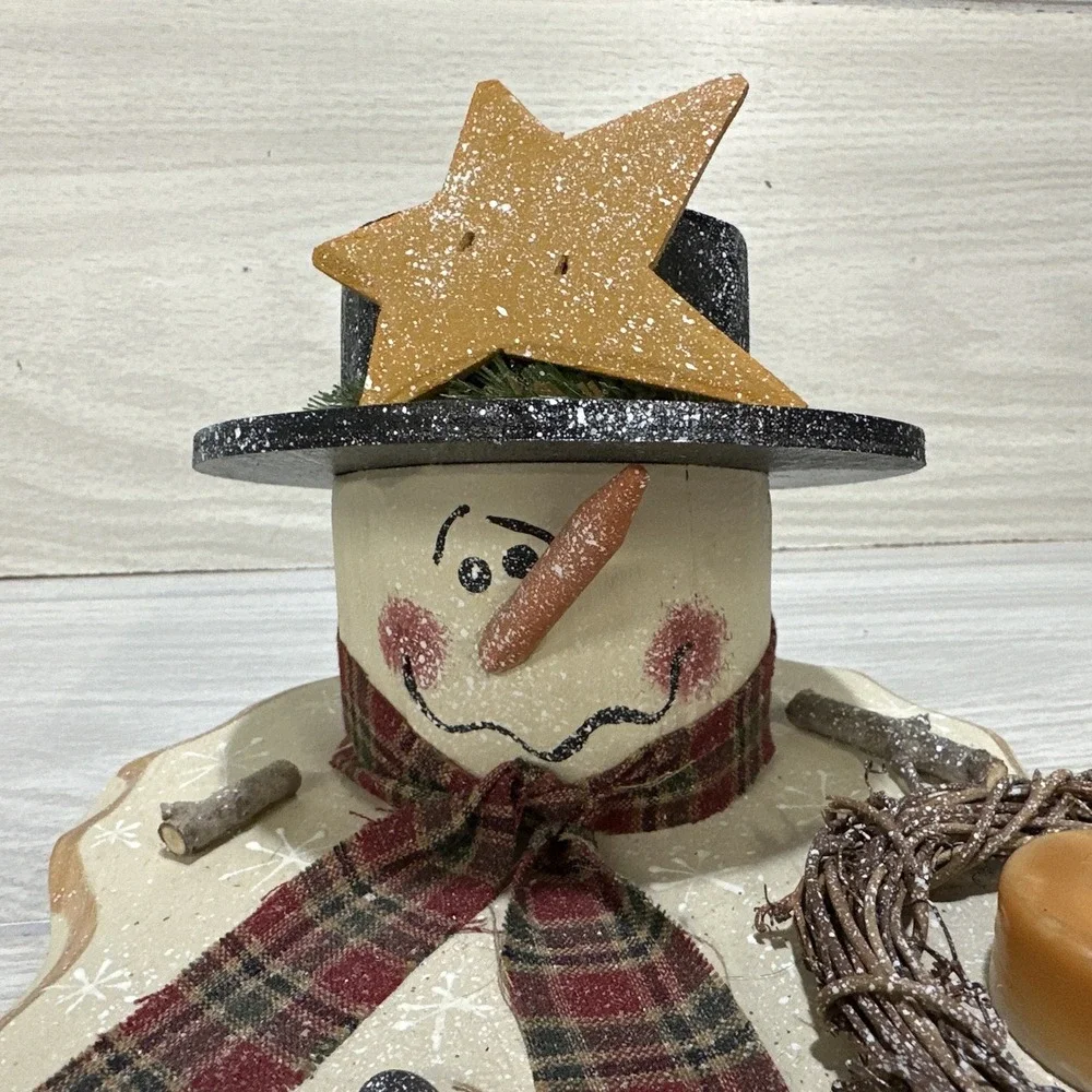 Melted‎ Snowman Winter Holiday Decoration Handmade Wood 10.5x9x5.5